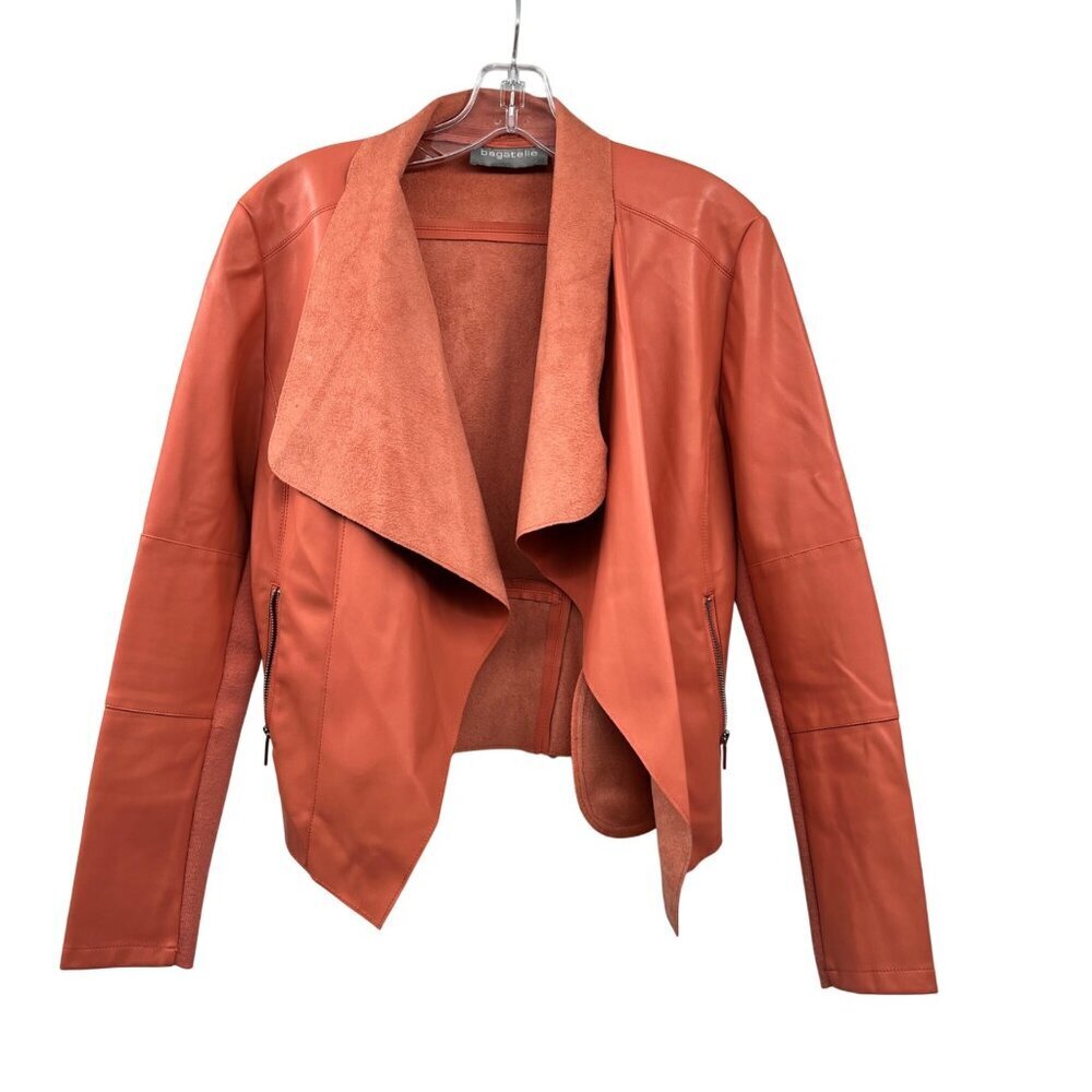 Bagatelle Faux Leather Suede Moto Jacket Open Orange Coral Size Small Pockets
